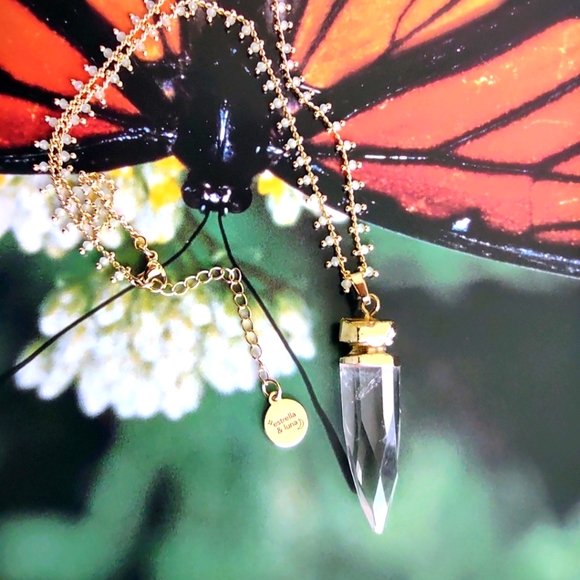 Boho Clear Crystal 22KGP Spike Necklace - Picture 14 of 15